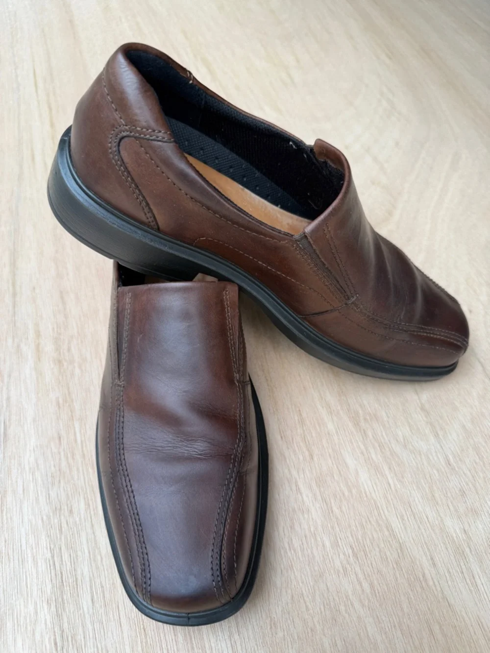 ECCO Helsinki Men Leather Bike Toe Slip On Loafers Brown Apron Dress Shoes 44